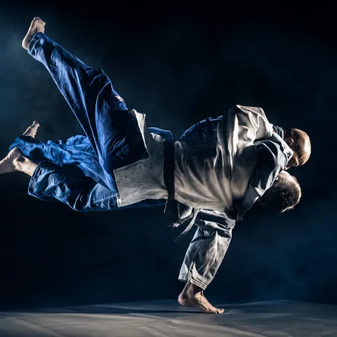 Projection de judo en pleine action
